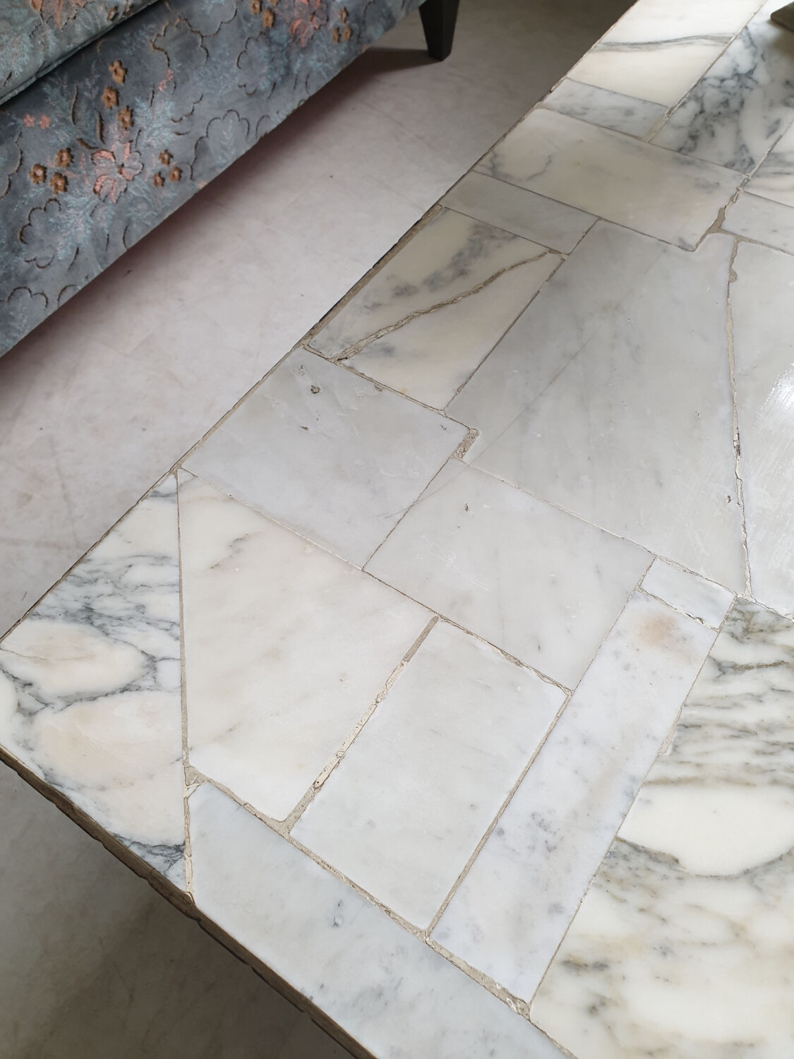 Marble and wrought iron coffee table