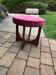 Mid-Century ottoman stool in teak with fuchsia padded seat — G-Plan (1960s)