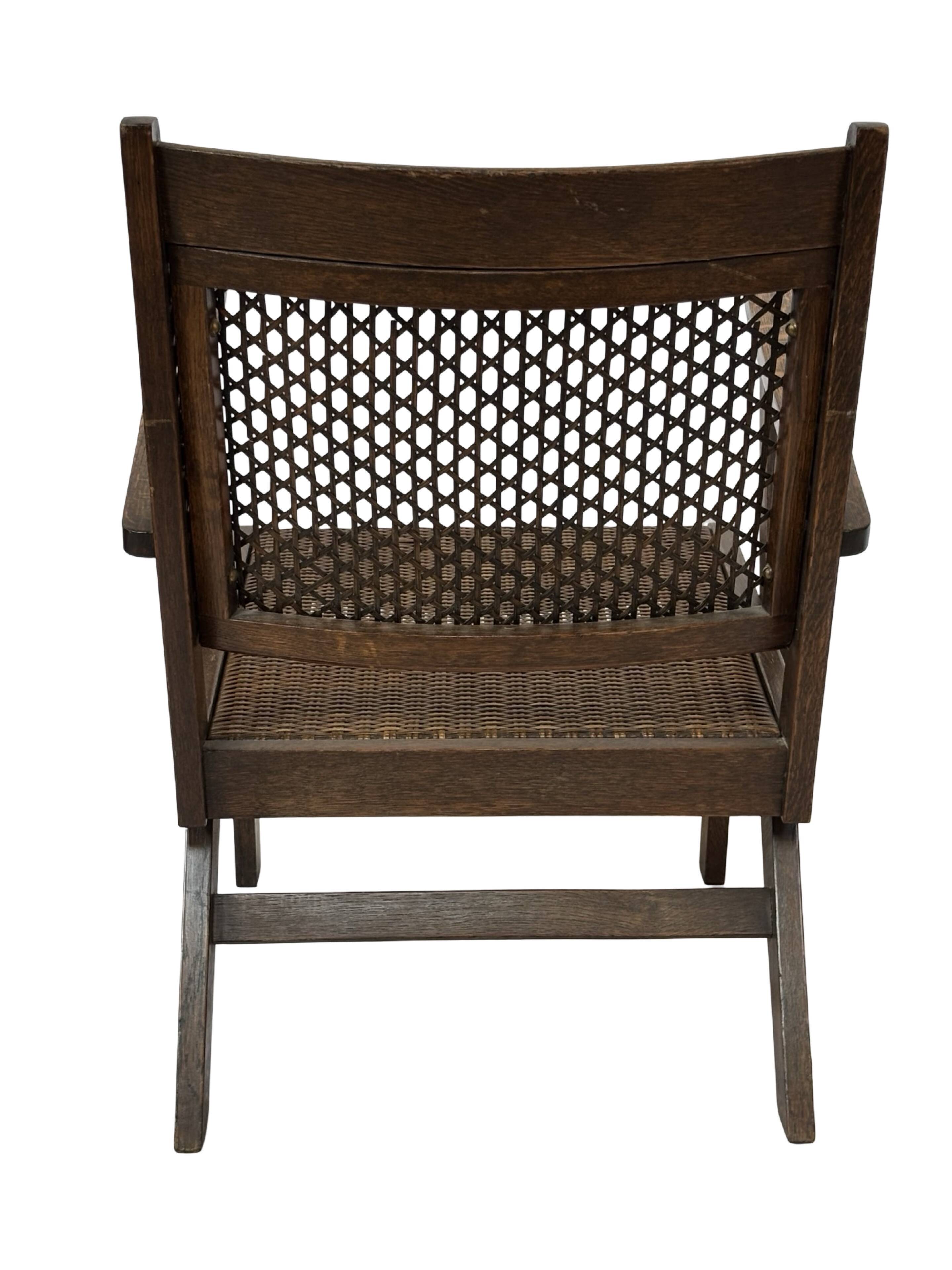Art Deco oak armchair with webbing 1950s minimalist