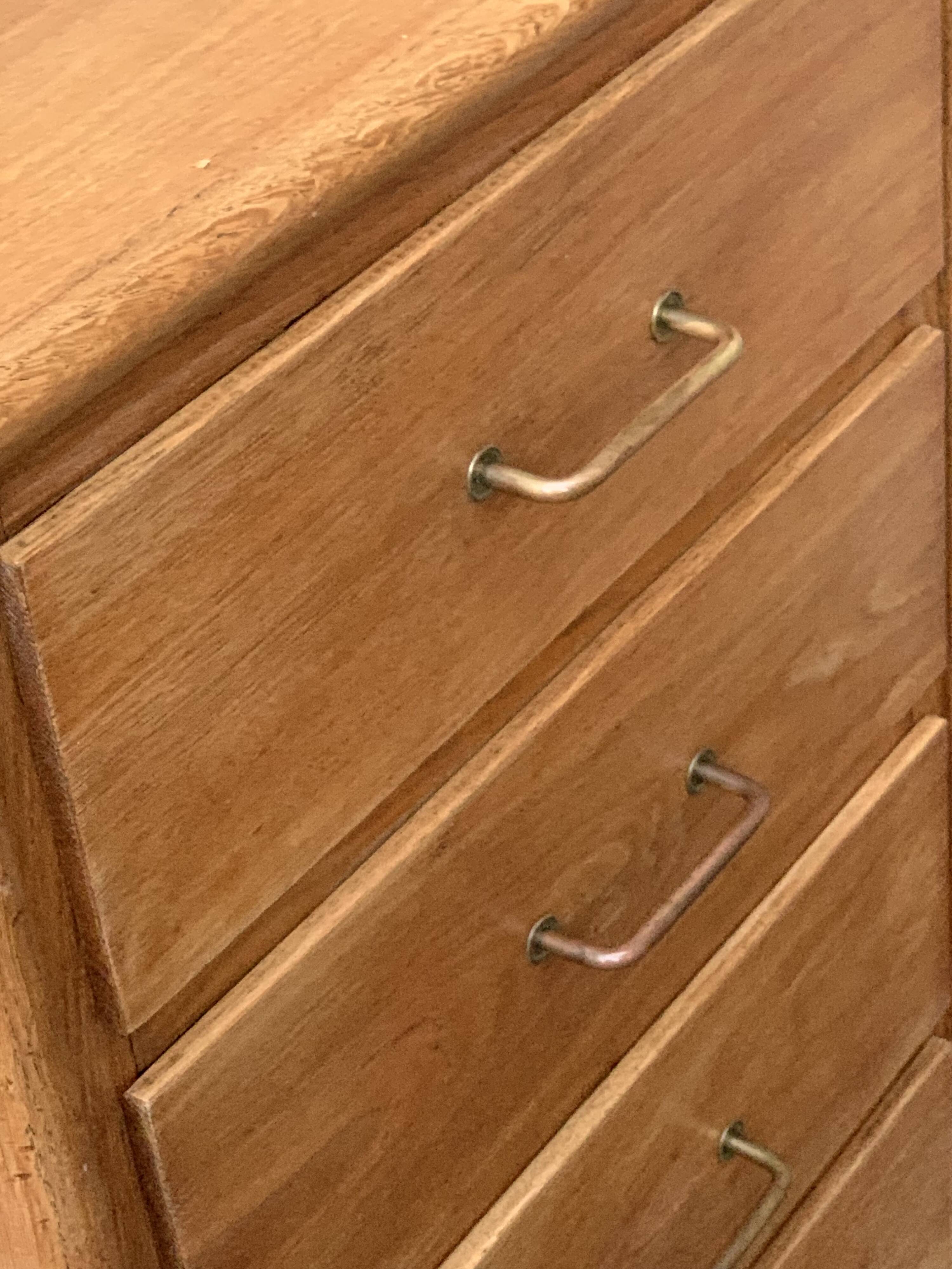 Vintage chest of drawers with compass feet, oak, original patina, 1950s