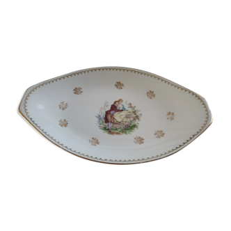 Plat losange en porcelaine de Limoges décor scène galante