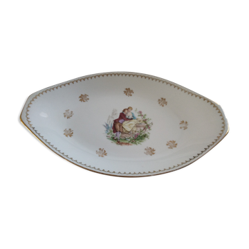 Plat losange en porcelaine de Limoges décor scène galante