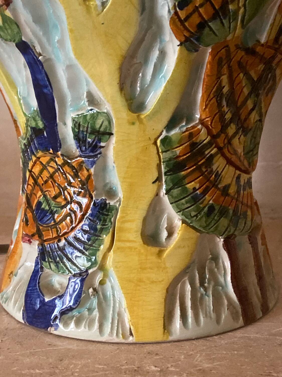 Ceramic lamp signed Claude Pruffert – Vallauris, marine decor in relief