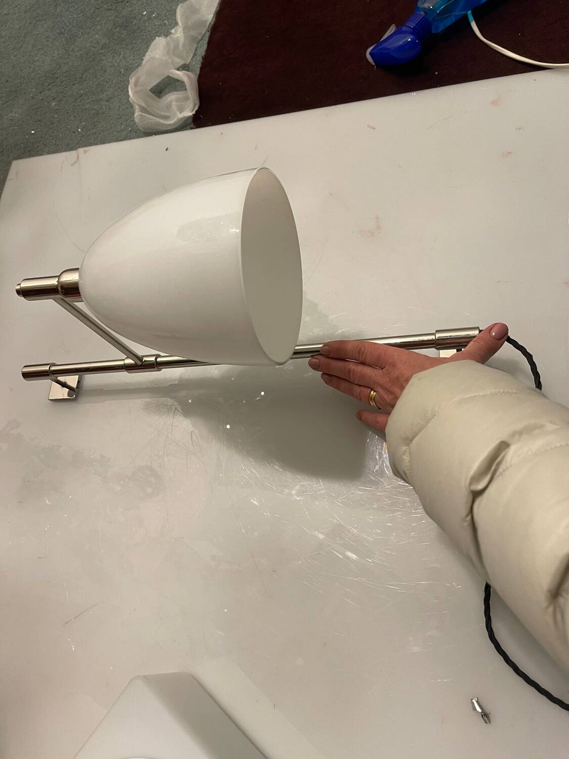 Large Opaline Glass Chrome Sconces Set of 2