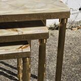 3 tables gigognes en laiton et marbre onyx, style vintage français - Tables de salon