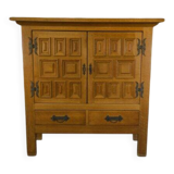 2-door, 2-drawer wardrobe in solid oak and wrought iron, rustic style, 1960s