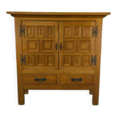 2-door, 2-drawer wardrobe in solid oak and wrought iron, rustic style, 1960s