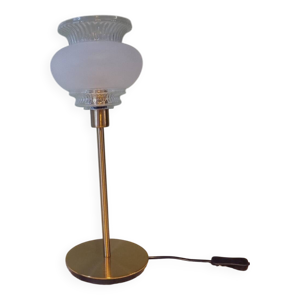 Lampe de table pied métal - abat jour verre
