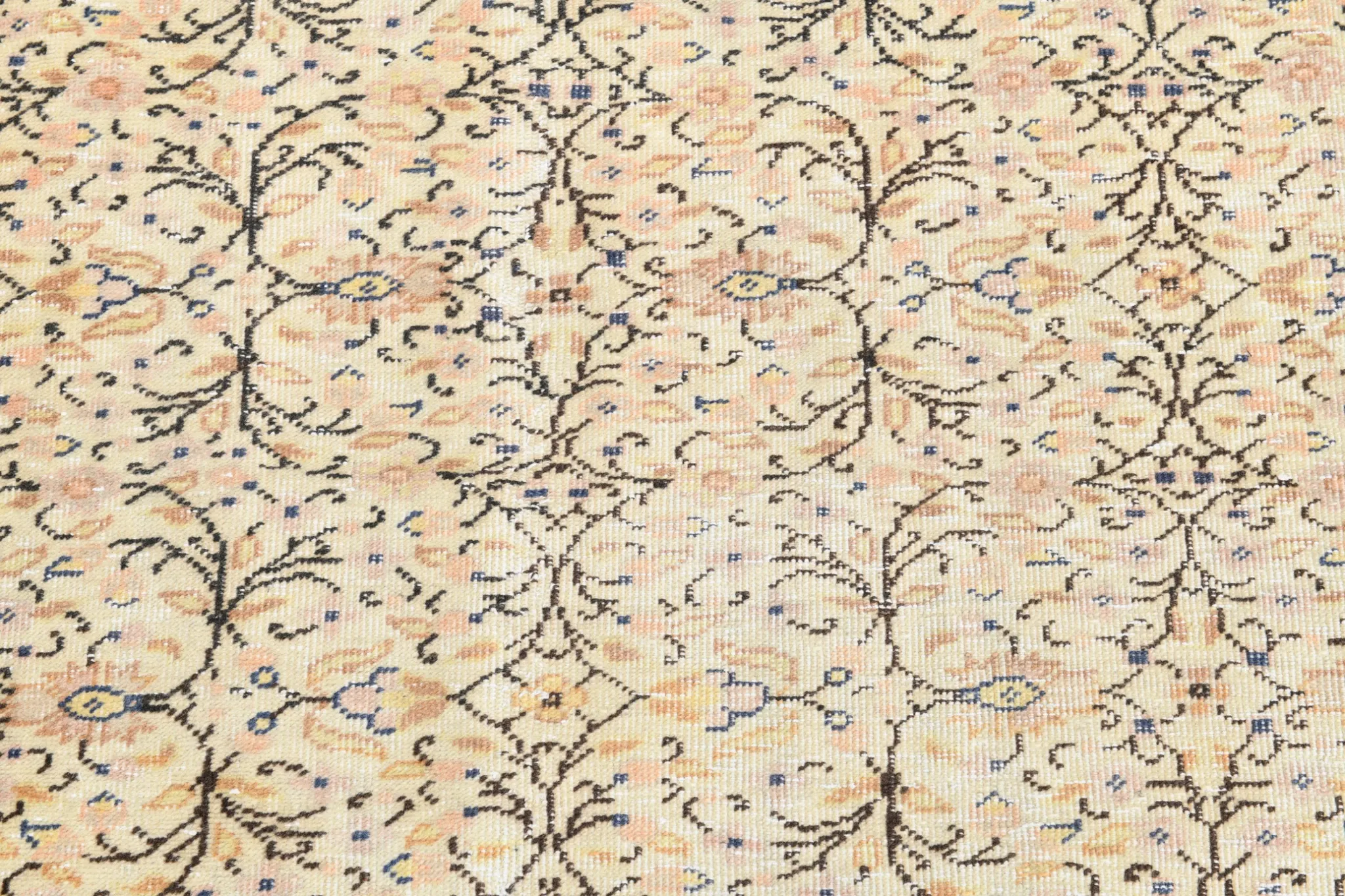 9x13 Vintage Cream Blue Persian Rug, Turkish Handmade Wool Floral Carpet