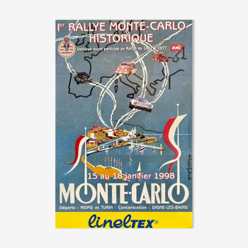 Affiche originale 1er Rallye Historique Monte Carlo 1998 Renevey Georges - Petit Format - On linen