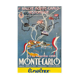 Affiche originale 1er Rallye Historique Monte Carlo 1998 Renevey Georges - Petit Format - On linen