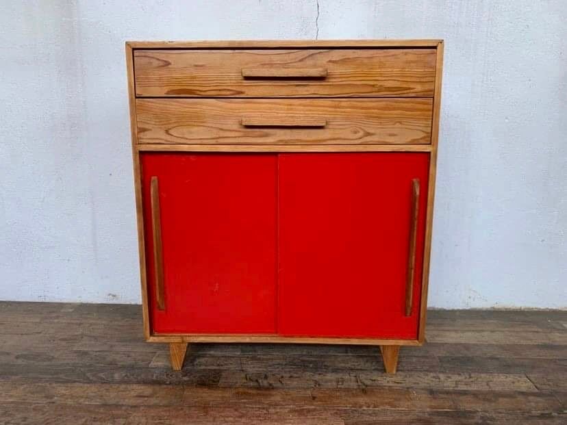 Small infilade vintage chest of drawers 2 sliding doors 2 drawers