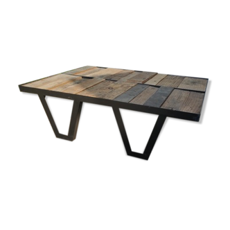 Industrial-style wooden and metal coffee table