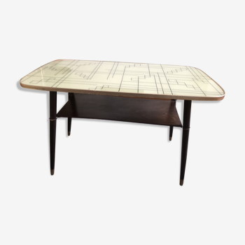Table basse vintage année 50/60, double plateaux et pieds compas