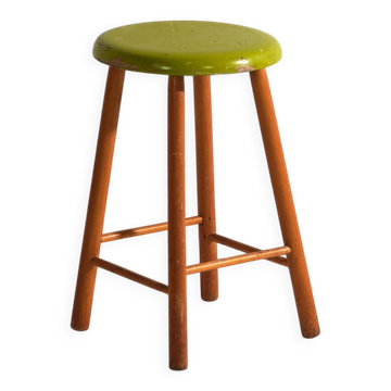 Antique wooden stool with a round seat – Central Europe, around 1950