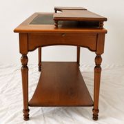 Bureau Directoire en merisier et cuir noir avec étagère