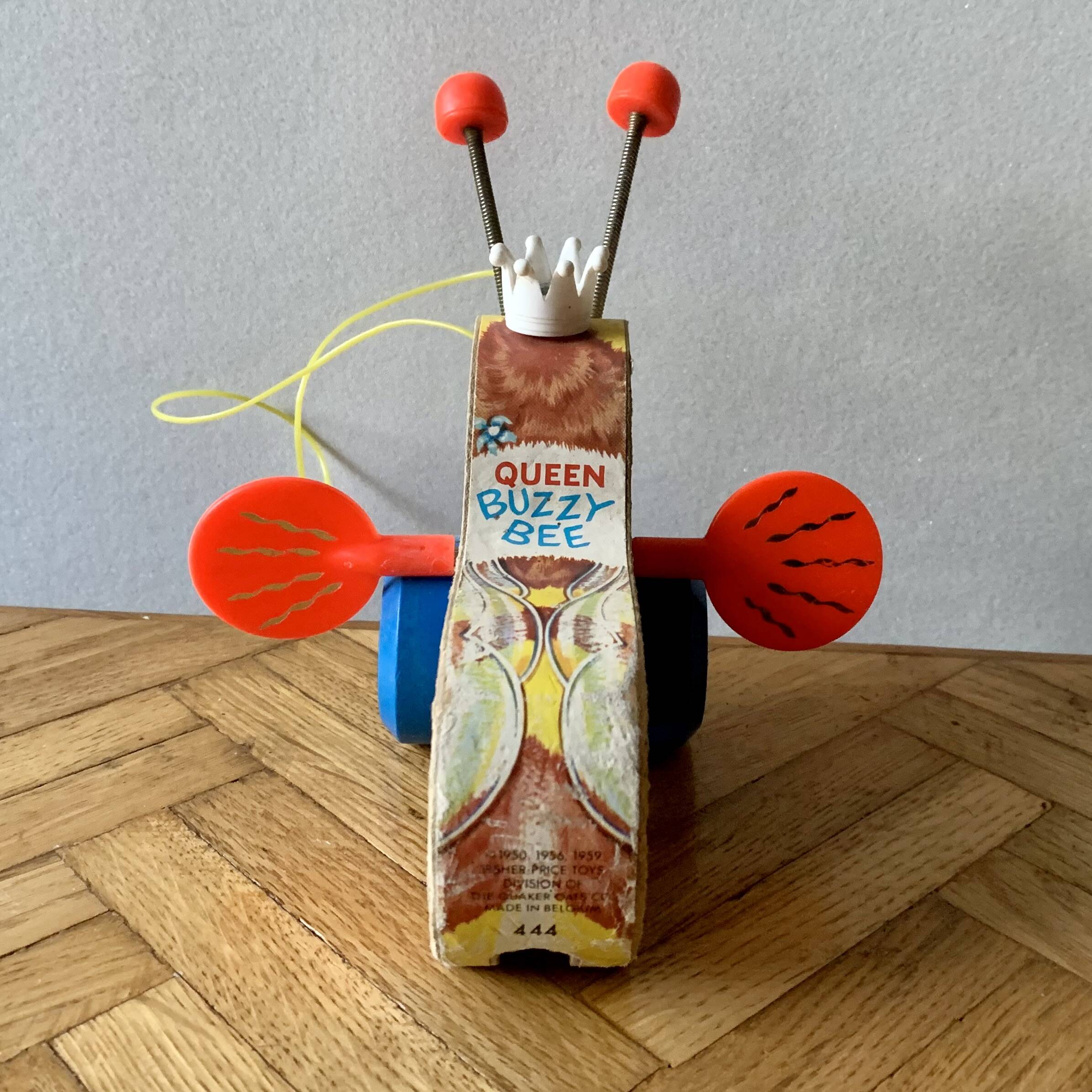 Fisher-Price Wooden Pull-Along Toy - Queen Buzzy Bee - 1960