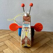 Fisher-Price Wooden Pull-Along Toy - Queen Buzzy Bee - 1960