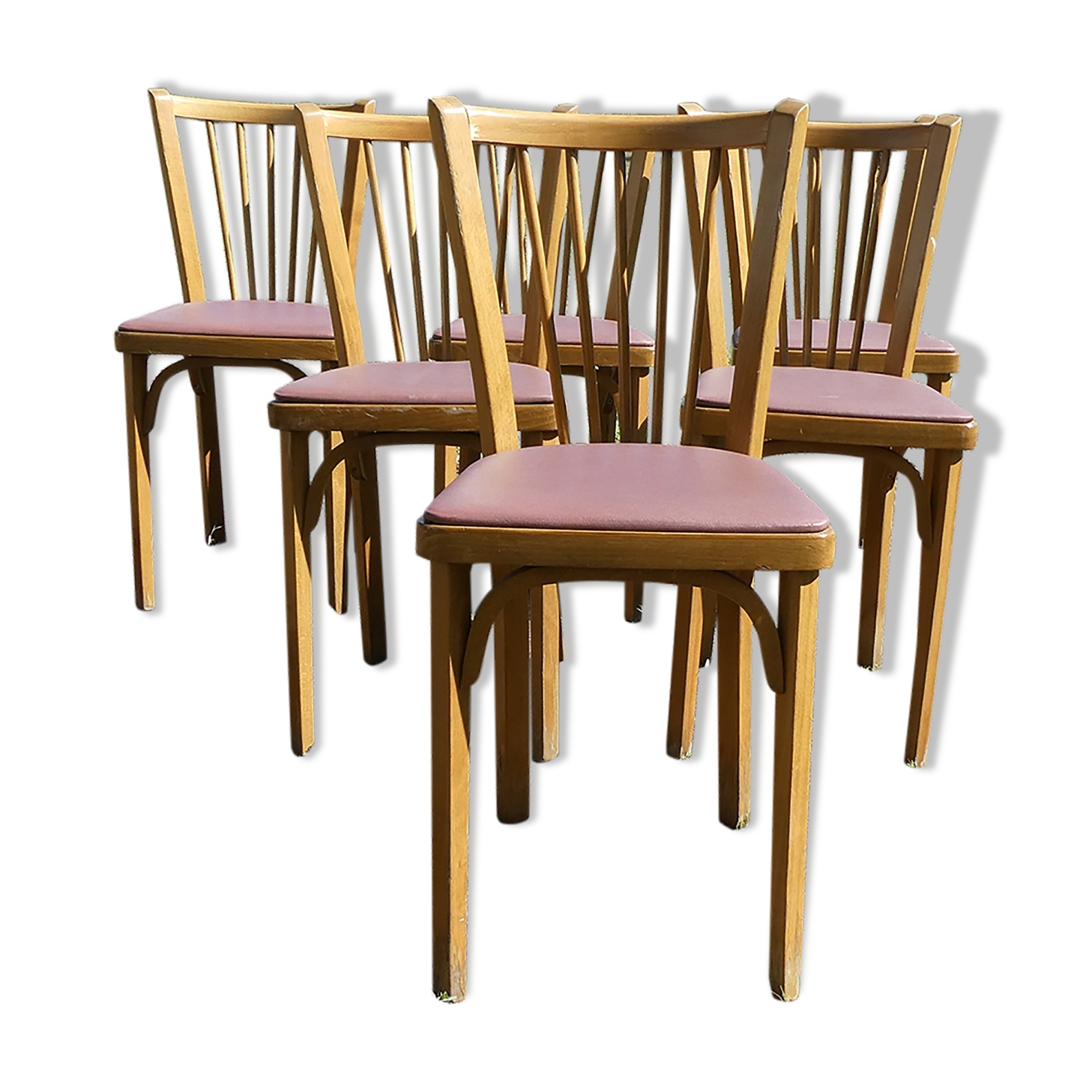 Set of 6 baumann bistro chairs N°12 skaï color "wine lees"