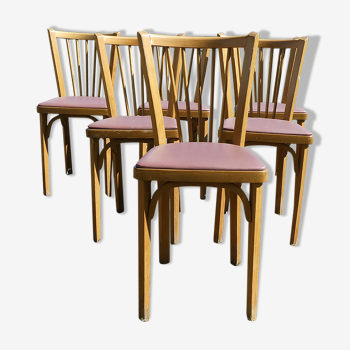 Set of 6 baumann bistro chairs N°12 skaï color "wine lees"