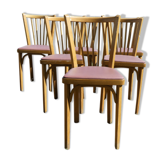 Lot de 6 chaises bistrot Baumann N°12 skaï couleur "lie de vin"
