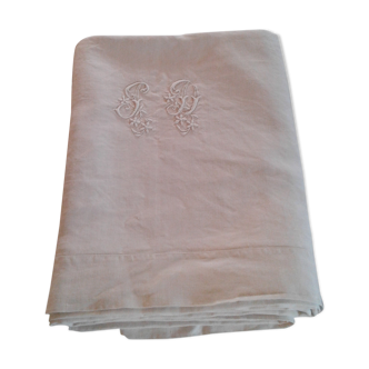 Drap ancien lin monogramme pd .  n°42