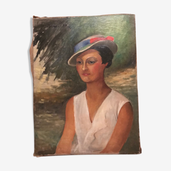 Oil on canvas portrait of a woman 20th century