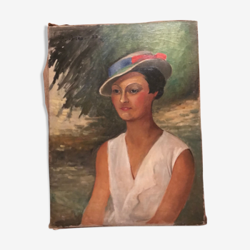 Portrait huile sur toile de femme 20e siècle