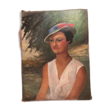 Oil on canvas portrait of a woman 20th century