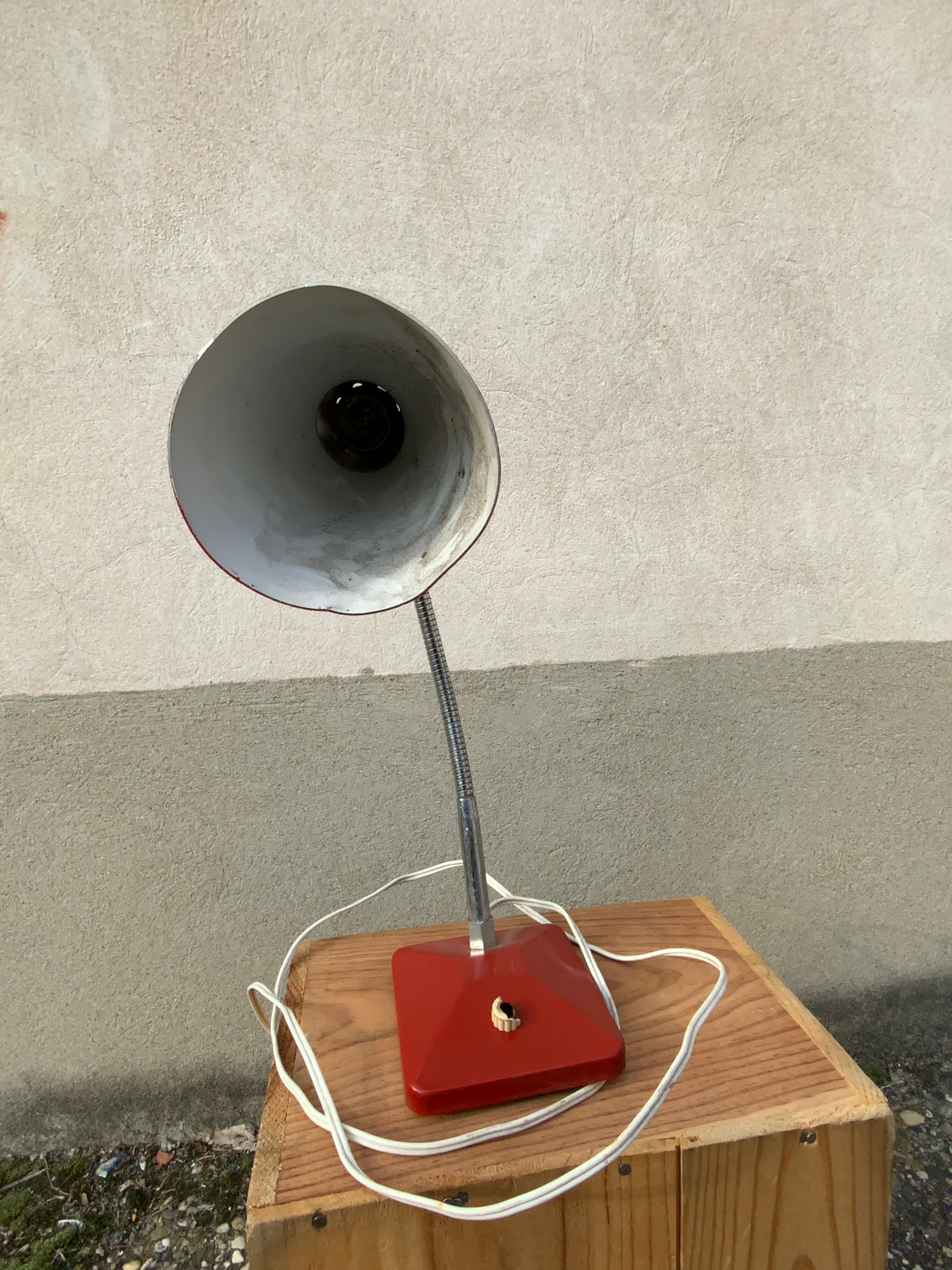 Vintage table lamp Aluminor France red metal desk