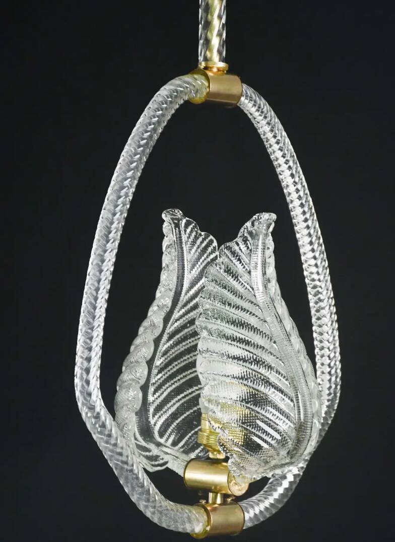 Set of 2 Pink and Transparent Murano Glass Chandelier by Barovier e Toso, 1950s