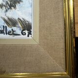 Antique painting, landscape under the snow, signed Fallet 1967