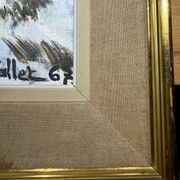 Antique painting, landscape under the snow, signed Fallet 1967