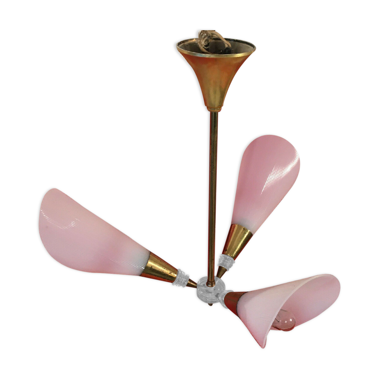 Vintage light 3 fires plastic cones gold metal