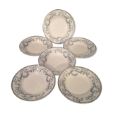 Series of 6 hollow plates in sarreguemines earthenware model Mozart blue