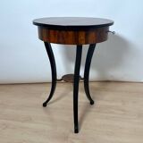 Round Biedermeier Sewing Table in Walnut with Ebonized Legs, South Germany, 1825