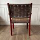 Fauteuil vintage en bois rouge et corde