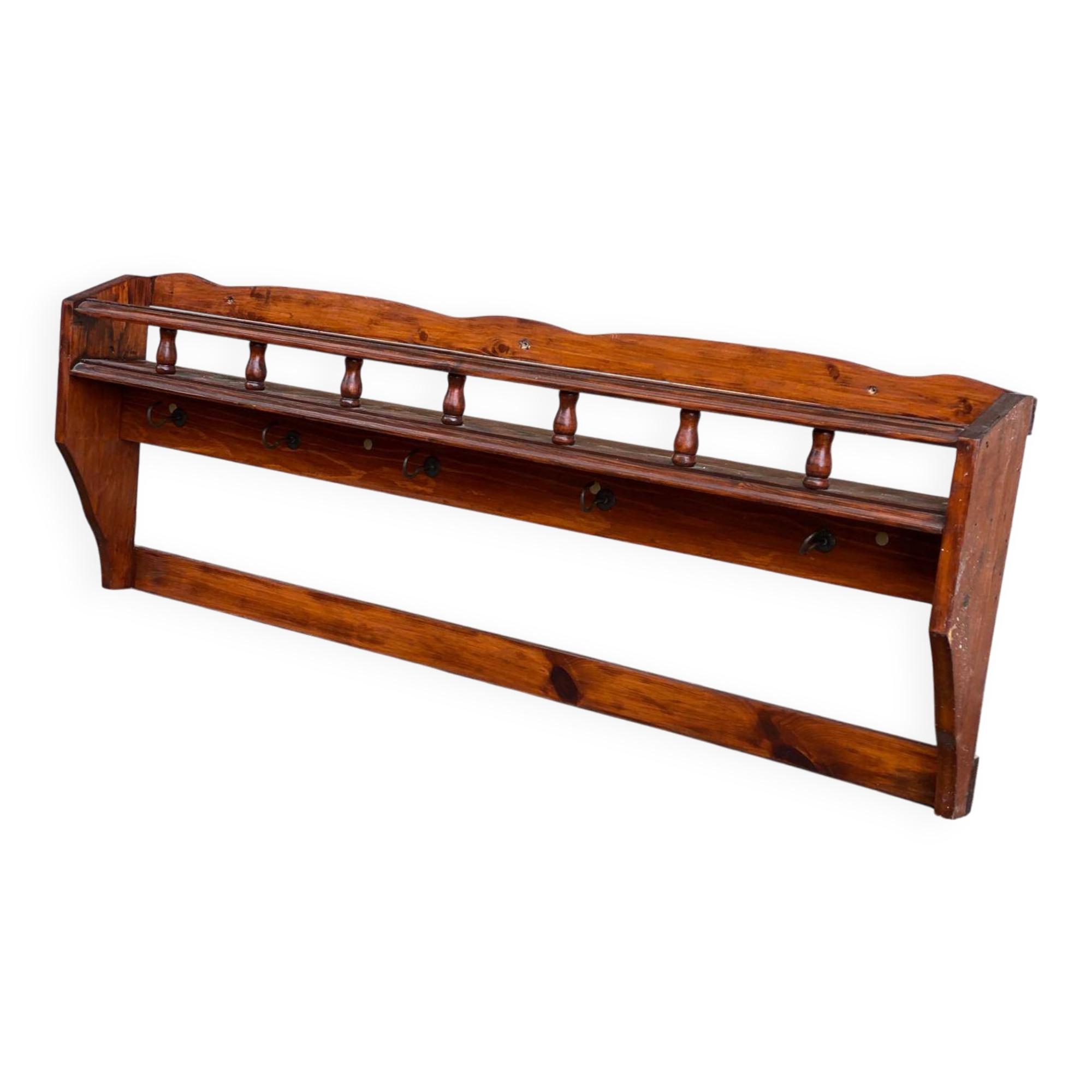 Solid wood wall shelf with 6 hooks coat rack