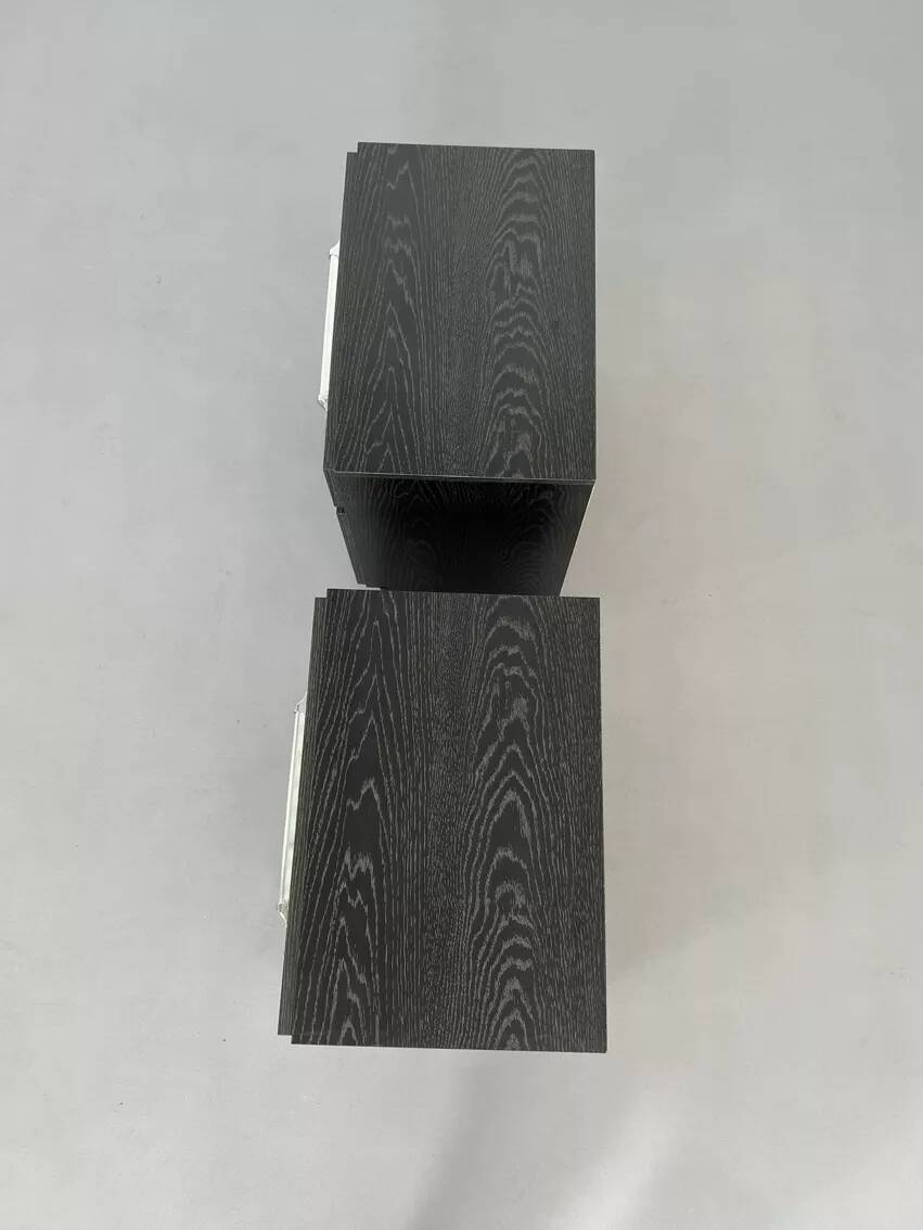 Pair of vintage black and chrome bedside tables