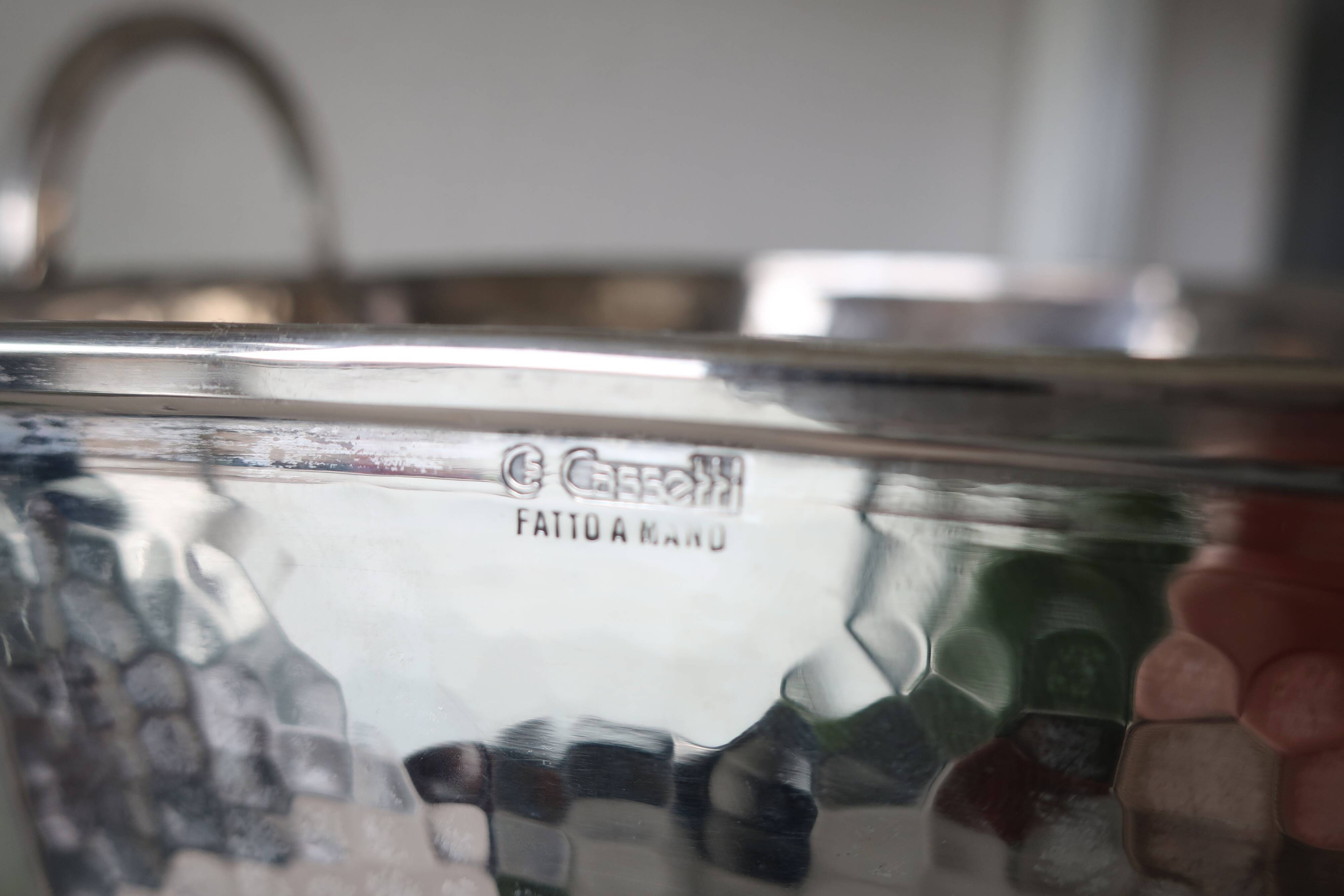 Champagne bucket circa 1960, Italian design Fratelli Cassetti, silver plated metal