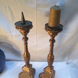 Pair of ancient carved gilded wood candlesticks - 18th century