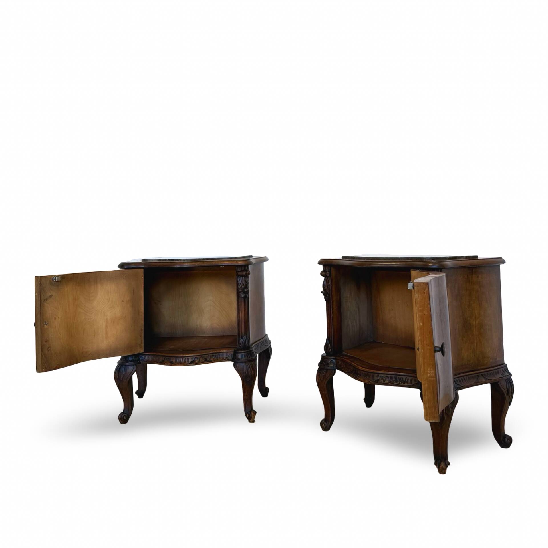 serpentine nightstands in walnut Art Deco