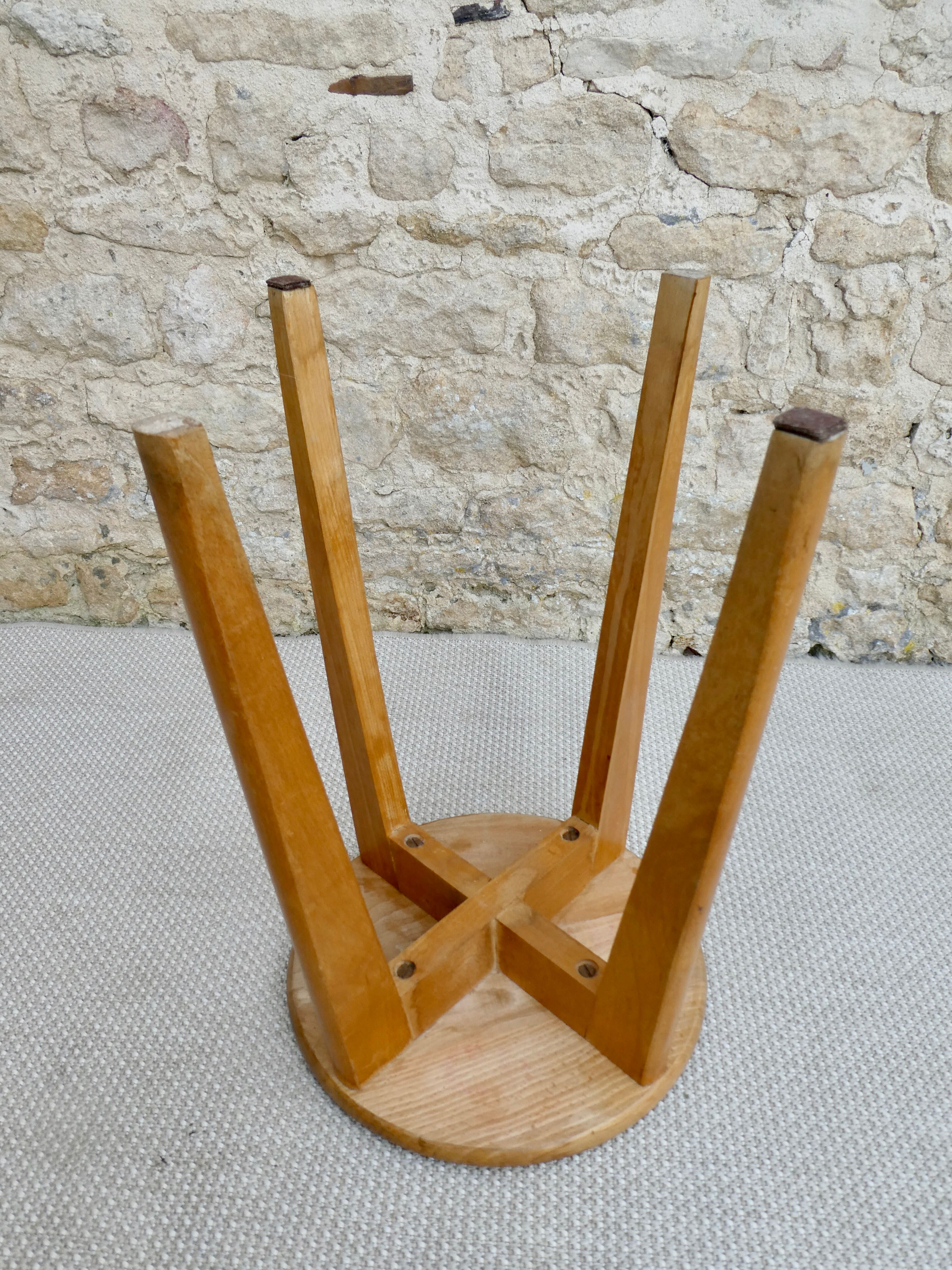 Solid wood stool from the 50s