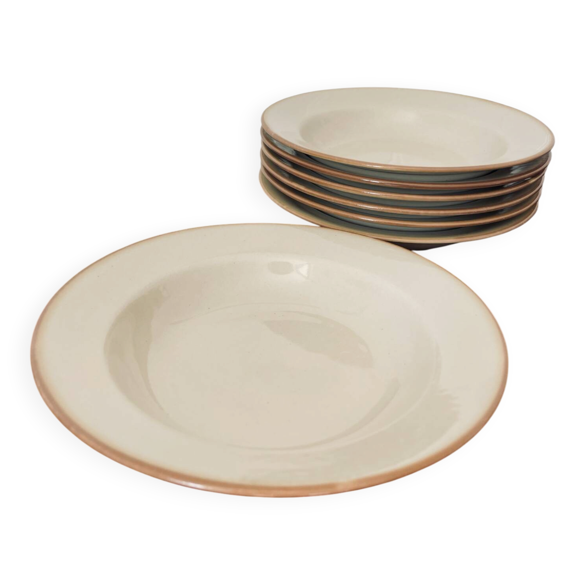 Lot de 7 assiettes en grès beige Tulowice Poland