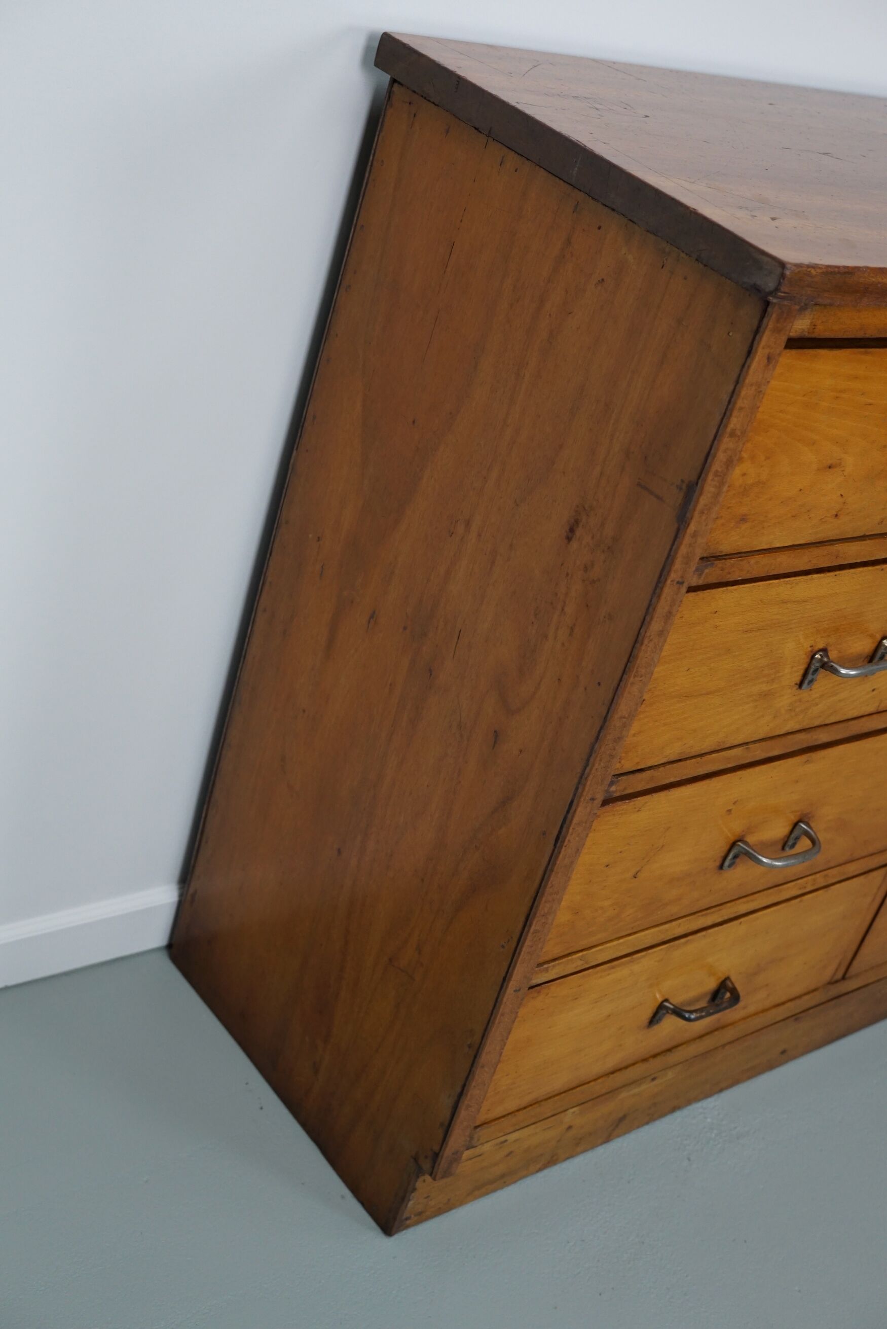 Dutch Industrial Beech Apothecary Cabinet, Mid-20th Century