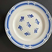 Set of 3 antique blue faience dessert plates.