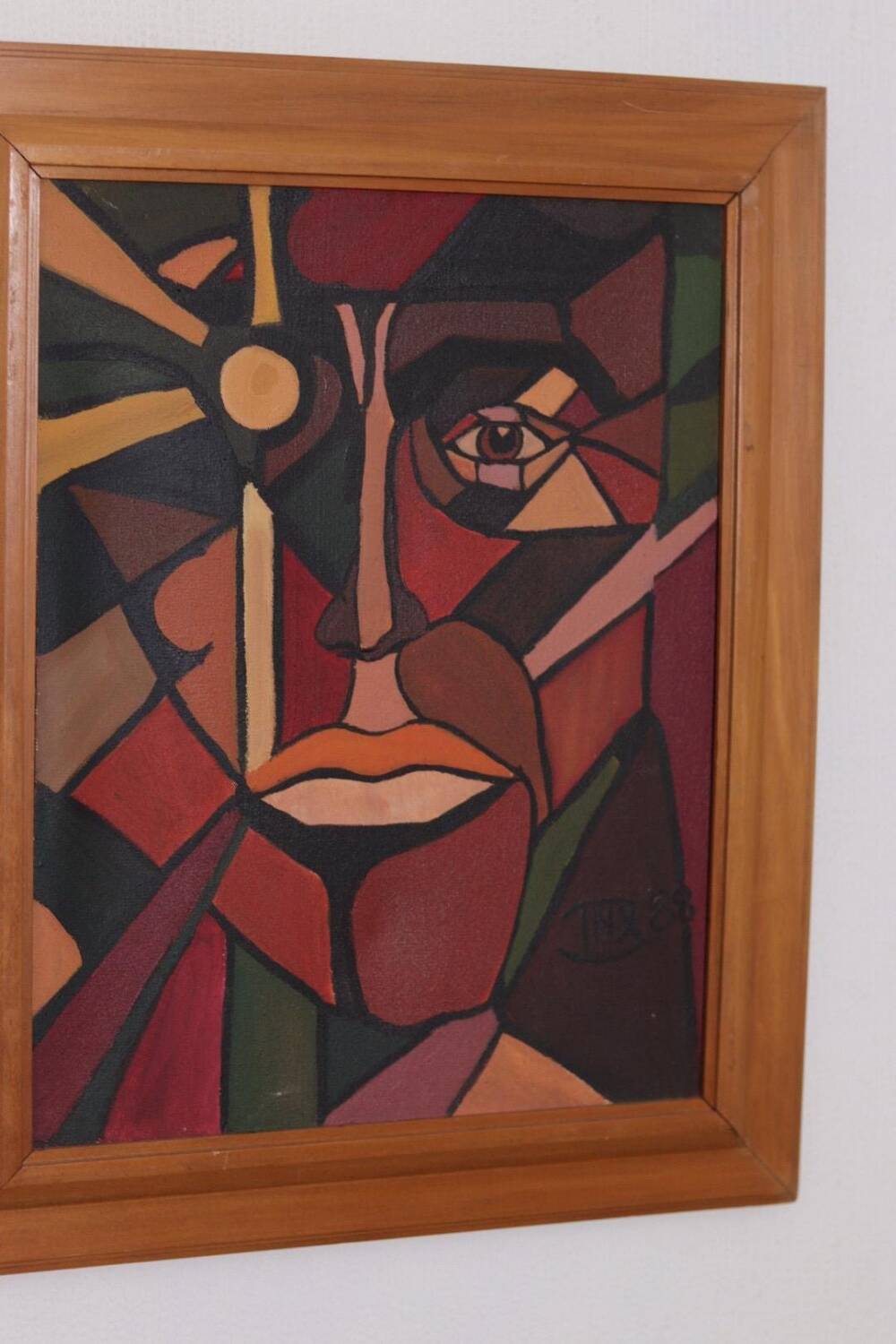 Huile sur toile scandinave originale – “Visage” – TNX 88 cadre vintage