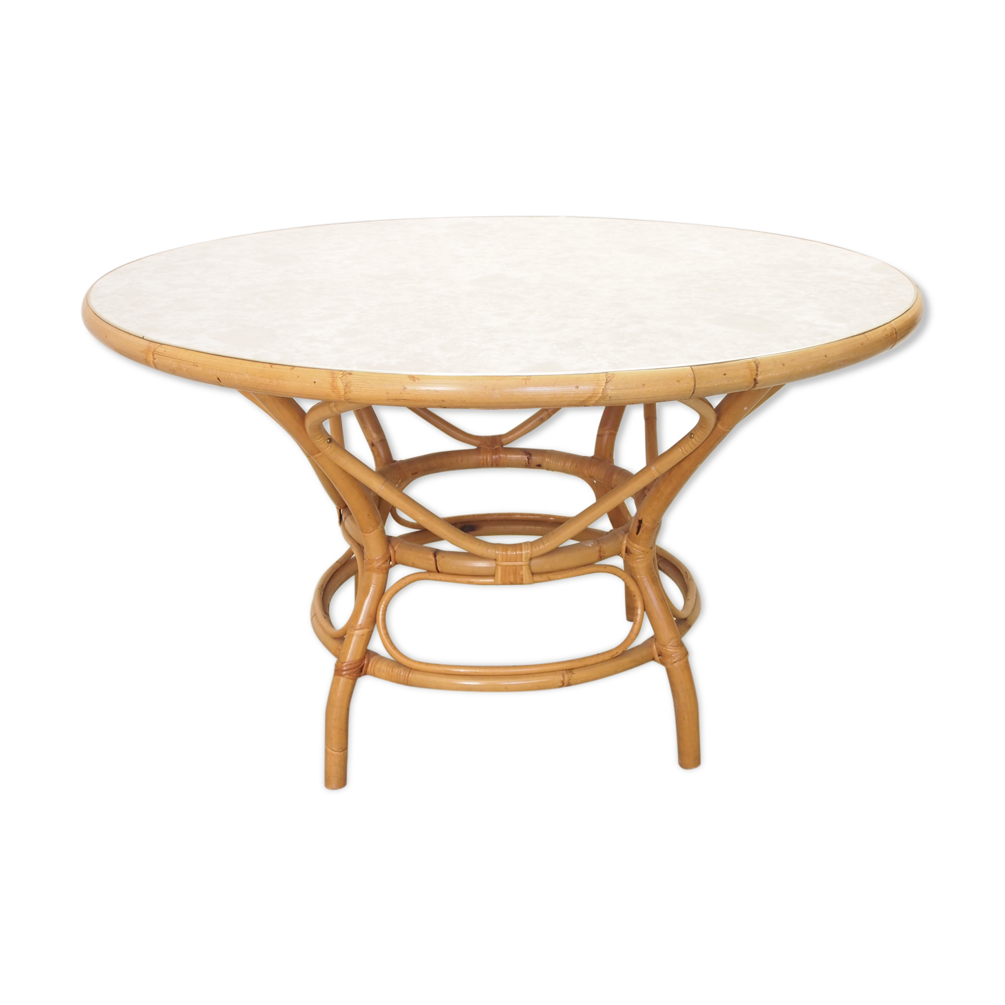 Vintage mid century dutch design rattan round table by Rohe