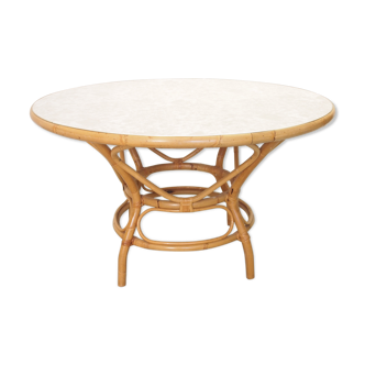 Vintage mid century dutch design rattan round table by Rohe