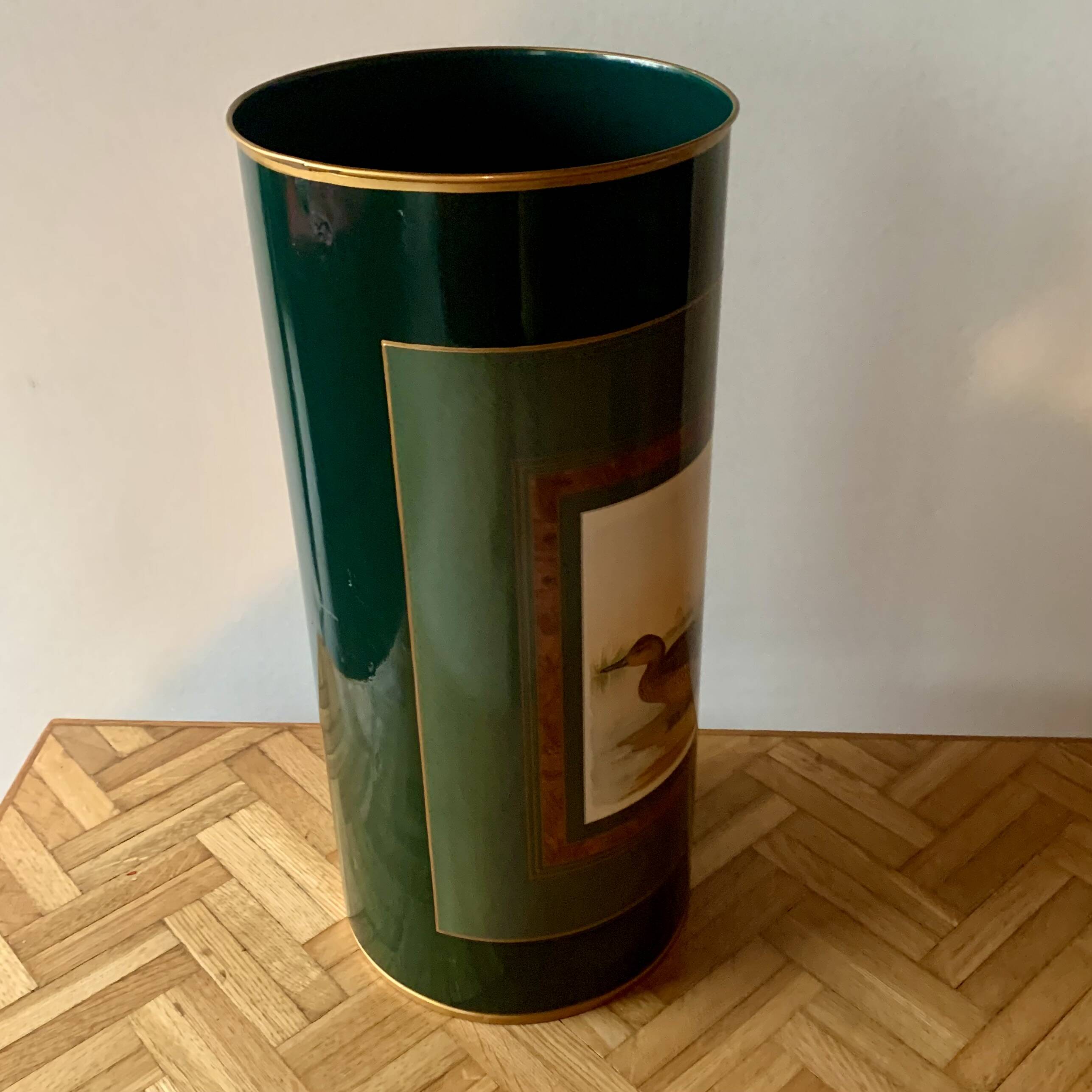 Old enameled sheet metal umbrella stand - duck decoration